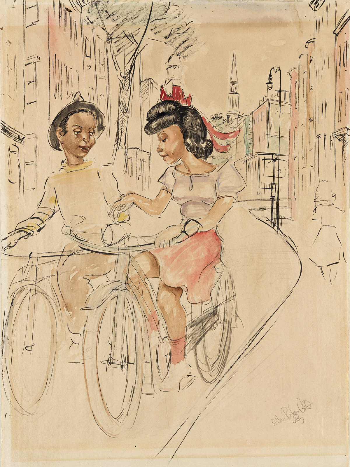 ALLAN ROHAN CRITE (1910 - 2007) Alone in the Big, Wide World (Boy, Girl, Bicycle)